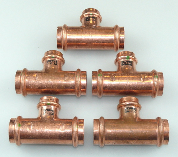 5 X Viega Profipress T-STÜCK 28 Mm X 22 Mm X 28 Mm Pressfittinge Sanpress 295196-image