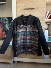 Vintage Black Jacket with Colorful Ethnic Embroidery  Boho Folk Coat