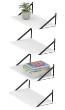 10 Inch Deep Floating Shelves, 16.5" x 10", Set of 4, Natural Wood White