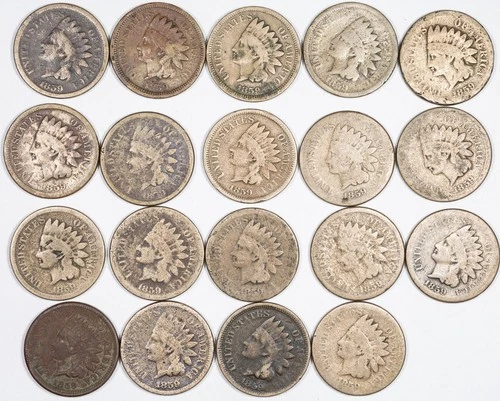 1859 Indian Head Penny Cent Lot of 27 Coins in About Good (AG)