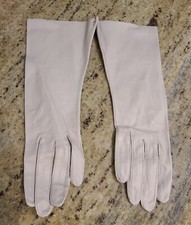 New Vintage Size M Gray Leather Formal 11" Long Gloves Read Small Hole