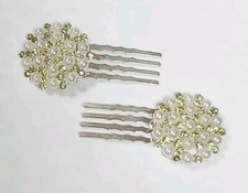 Prom Hair Accessories, Wedding Jewelry, Comb Pin with Rhinestones and Pearls 2pc