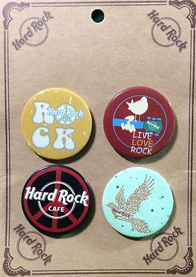 Hard Rock Cafe 2014 HRC BUTTON 4 PIN Set New on Card 