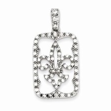 Sterling Silver Cubic Zirconia Fleur De Lis Pendant