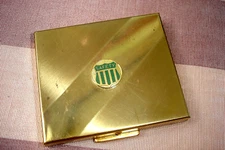 Vintage RARE Green "SAFETY" Shield Ladies Gold Tone Powder COMPACT