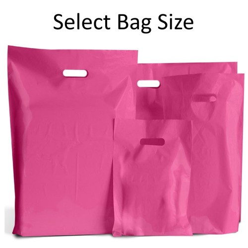 HOT PINK PLASTIC BAGS / GIFT SHOP CARRIER BAG / BOUTIQUE RETAIL SMALL