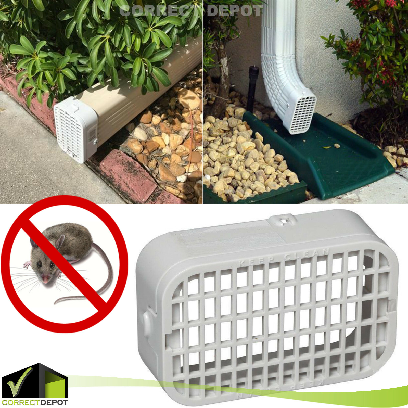 WHITE PLASTIC RODENT GUARD 3 x 4 in Vinyl Universal Gutter Grate Keep
