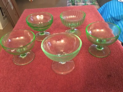 Assorted Green Glass Sherbert Style Cups 