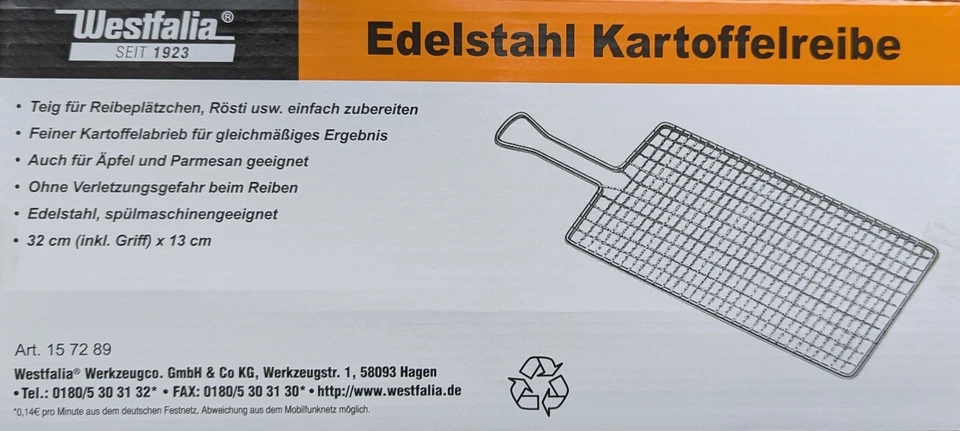 Neue Edelstahl Kartoffelreibe Westfalia.-