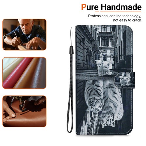 Cat Tiger Wallet Phone Case For iPhone Samsung LG NOKIA Google Motorola Sony 1+ - Picture 5 of 10