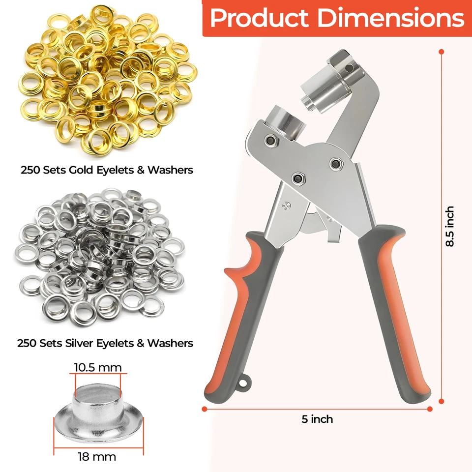 Occhiello Pinza Attrezzo Kit 10.5mm Foro Punzone Con 500 Oro Argento Lava Set - Immagine 3 di 4