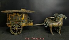 33" Warring States Period Bronze Ware Gilt inscription Horse Drawn Cart Statue