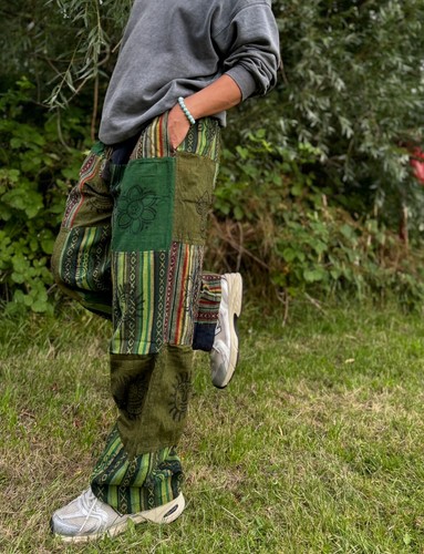 Green Hippie Unisex Festival Patchwork trouser | Cotton Unisex Harem Pants - Picture 3 of 3