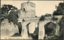 Chinon Le Ch�teau Tour du Coudry & Bridge RPPC Postcard France Vtg Unposted