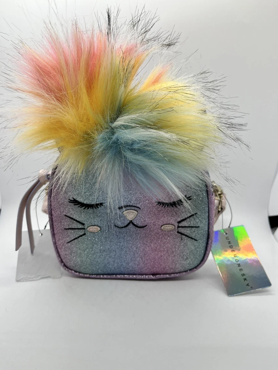 NWT Under One Sky Small Purse Cat Unicorn Rainbow Crossbody Light Ombre  Pink Blu