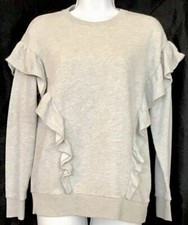 Joie Agnia Sweatshirt L Sleeve Heather Gray Crew Neck Ruffle Trim Size Xs