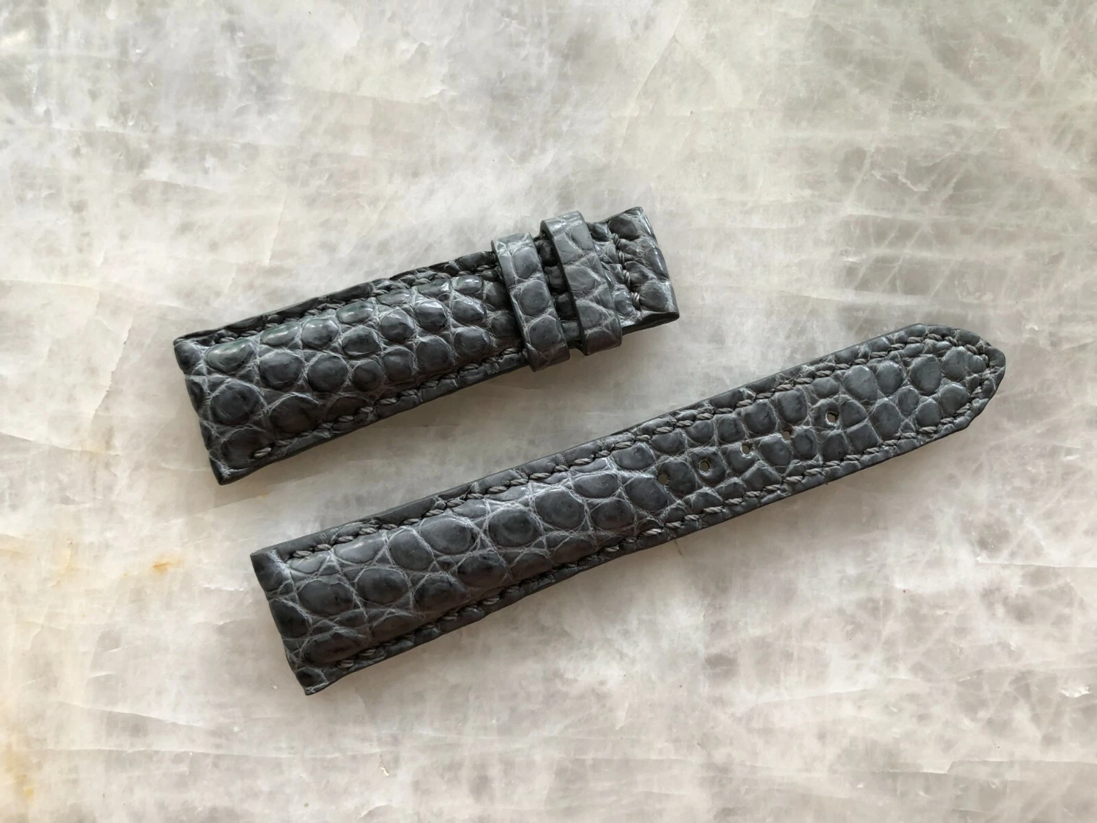 20mm/16mm Gray Alligator Crocodile Embossed Leather Watch Strap Band