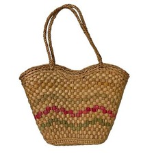 Vintage Straw Woven Mini Purse Bag Green Pink Classic Cottagecore Country Chic