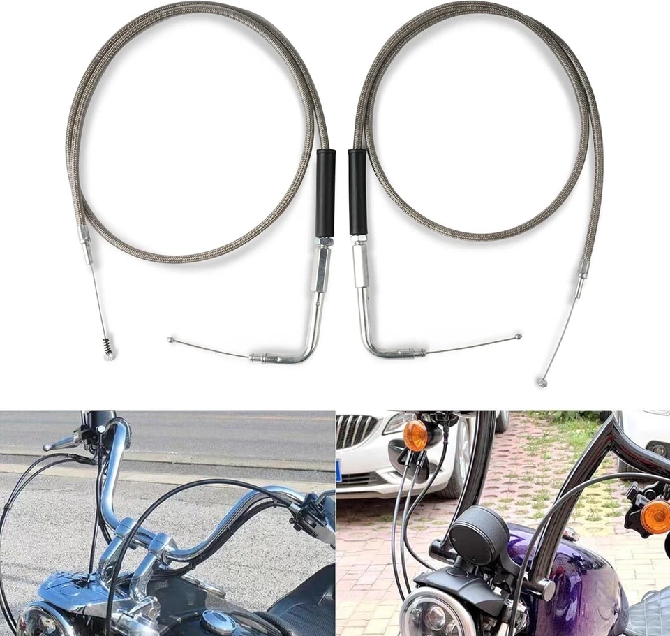 Juego de cables de acelerador y ralentí de acero inoxidable de 42" para Harley Davidson 56579-02A Foto 2 de 4