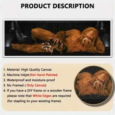 Bigfoot with Raccoon - Unframed Canvas Print - 60" x 20" - Sasquatch at his Best