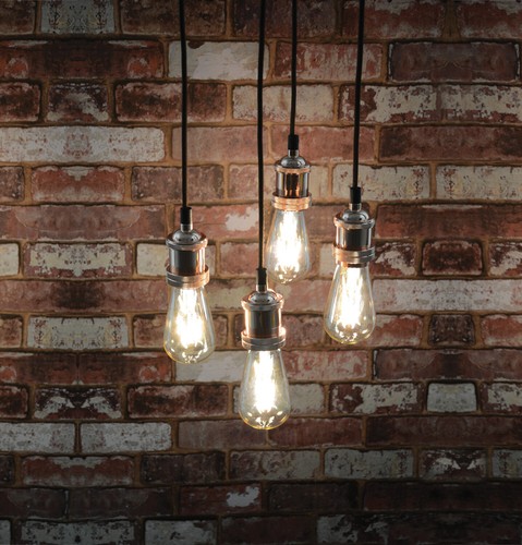 BRIGHT COPPER QUAD E27 PENDANT SET (4 x E27) LAMP HOLDERS 1.8M NYLON BRAIDED - Picture 2 of 2