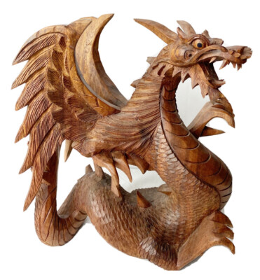 Wood Carved Flying Dragon Fantasy Large 12  X 12  Made In Indonesia Mythical GUC