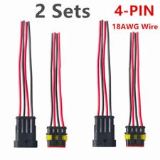 2 Set Waterproof 4 Way 4 Pin Plug Electrical 18AWG Wire Connectors for Car, Boat