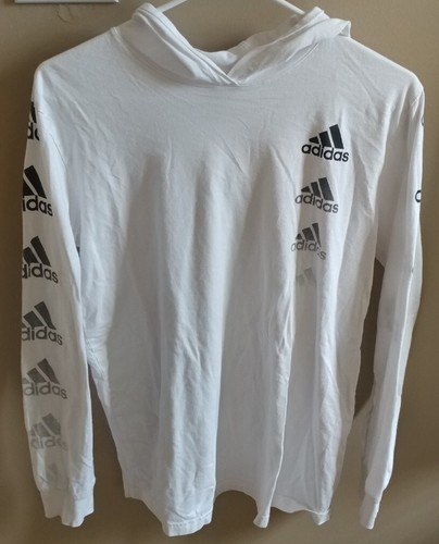 ADIDAS White Hooded Long Sleeve Shirt Youth L 14/16