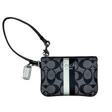 Coach Womens Purse Wristlet Gray Black Logo Zipper Close Blue Lining 6" x 4"