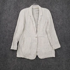 C&C California Blazer Womens S Small White Linen Striped One Button Jacket Notch