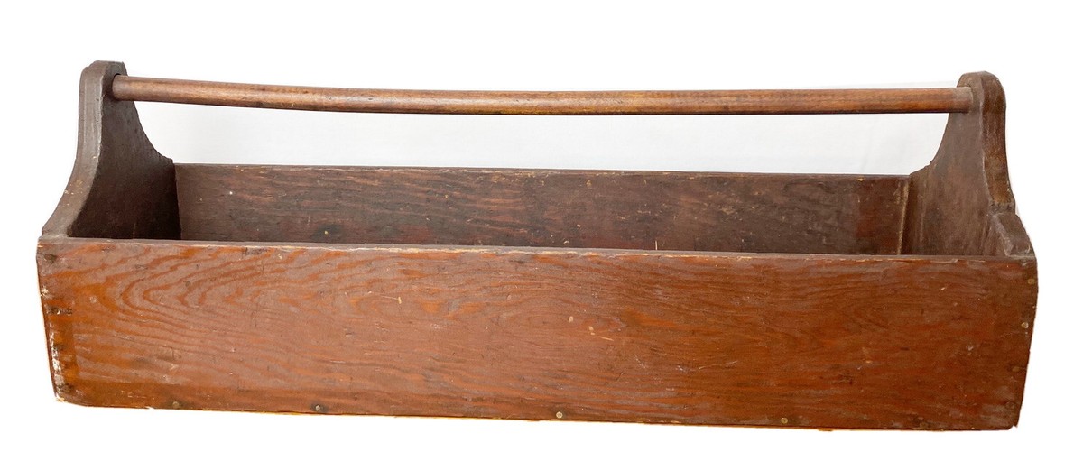 Tool Box Wood Hand Made Carpenter Decor Antique 26” Long Vintage