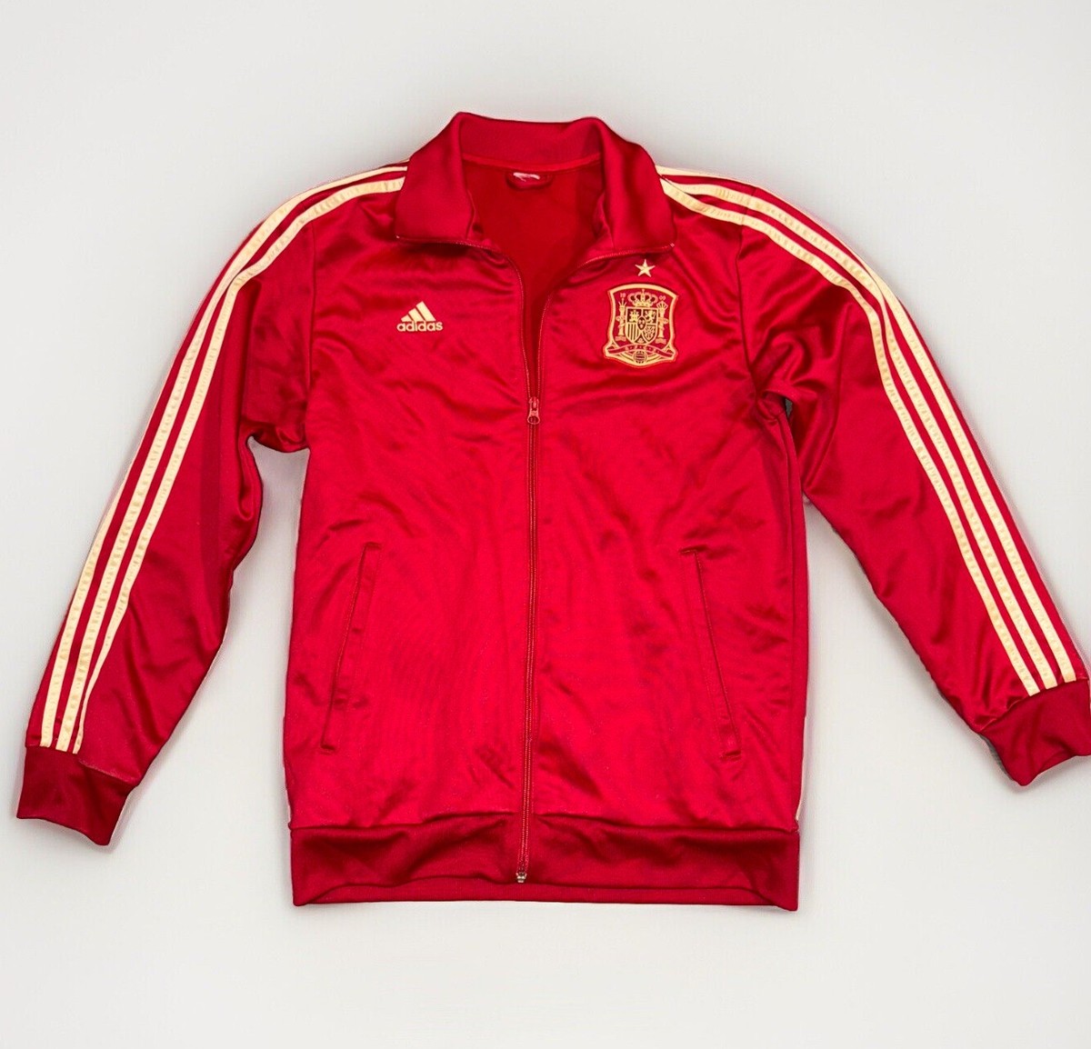 Spain Team Training Jacket With Zipped Red Adidas F85749 Spain Team Training Jacket With Zipped Red Adidas F85749