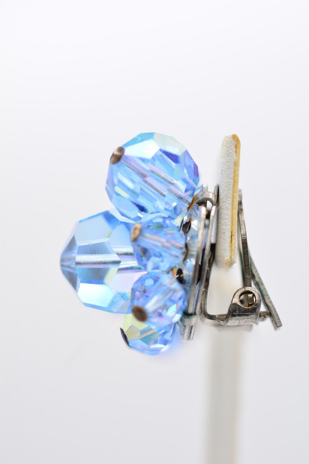 Vintage Crystal Clip Earrings Sky Blue Glass Clus… - image 11