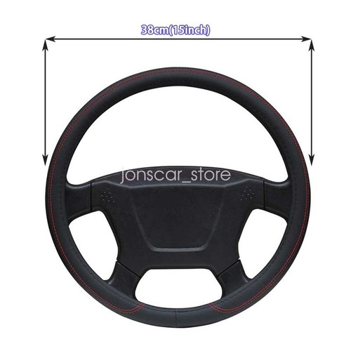 Trailer Truck SUV Car Black Faux Leather Red Line Steering Wheel Cover Muti Size - Imagen 9 de 14