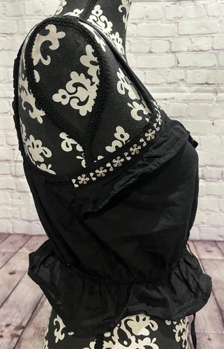 PASSPORT Black Cotton Wide Strap Embroidered Faux Buttons Up Peplum Ties Cami M - Picture 4 of 15