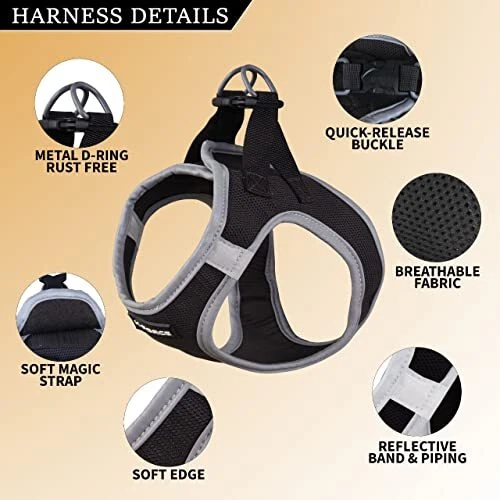 Dog Harness, Breathable Soft Mesh Puppy Vest Harness Reflective Large Grey
