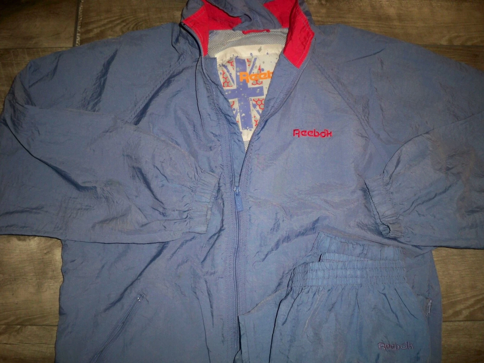reebok vintage 90s nylon windbreaker full track suit pant jacket