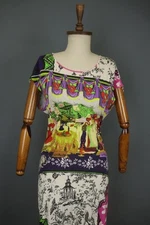 CHRISTIAN LACROIX BAZAR Multi Geometric Stretch Round Neck Sheath Dress Size L