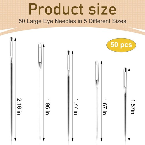 RITDVNI 50 Pcs Sewing Needles Large Eye Hand Sewing, 5 Sizes Embroidery Needles - Bild 2 von 2