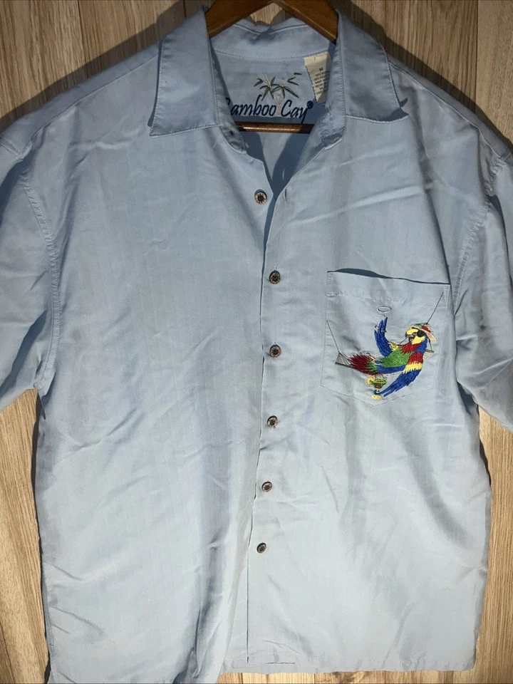 Bamboo Cay Mens Medium Always 5 O’clock Parrot Embroidered Modal Shirt Hawaiian - Image 4 of 4