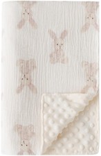 Baby Blankets Minky Unisex Soft Fluffy Crib Muslin Cotton Fleece Backing Bunny