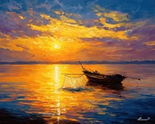 Leonid Afremov SUNRISE ON THE HORIZON Oil Painting 40"x32" by Official GICLEE