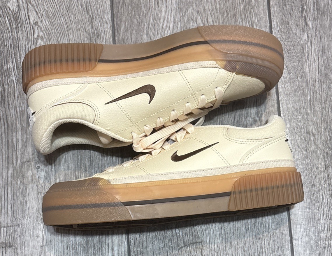 Nike Court Legacy Lift Platform Sneakers Womens 7 Off White Cacao Gum FV5526-104 thumbnail 6
