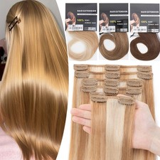 CLEARANCE 100% Human Hair Extensions 8 Pieces Clip-In Real Remy Hair FULL HEAD E