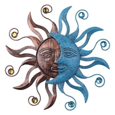 Metal Sun Moon Wall Decor, 13.26 Inch Outdoor Fence Wall Art, Hanging Decorat...