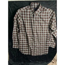 Scott Barber Men’s Large Button Down Shirt White Red Black Plaid Long Sleeve