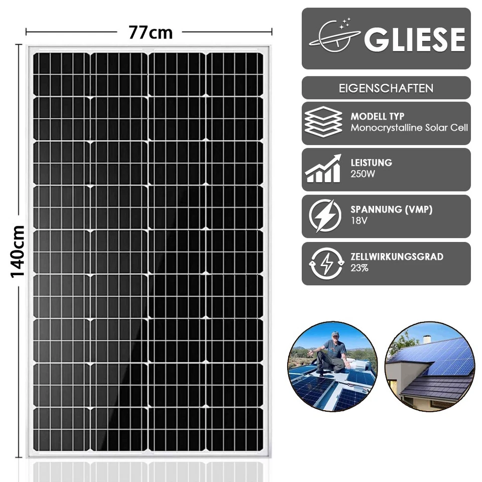 1000 Watt Solaranlage Kit Mono 12V 4×250W Solarmodul Wohnmobile Set Auto Camping - Bild 2 von 4