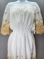 Anthropologie Kindred XL Cotton White Embroidered Yellow Smocked Dress