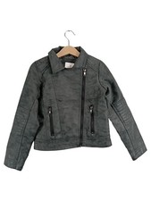 Here & There Kinder Kunstlederjacke Gr. 128 Grau Urban Reißverschluss