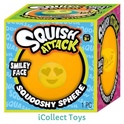 VIRAL Squishy JA-RU Squish Attack Ball Squooshy Sphere Smiley Faces 2.5  ORANGE